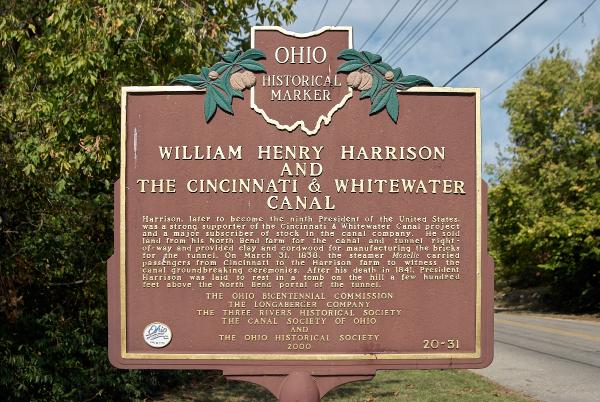 Historic plaque describing the old Cincinnati & Whitewater Canal tunnel in Cleves