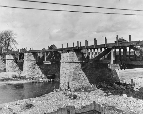 Historic photo of the Miami & Erie Canal's Mad River aqueduct on March 23, 1911