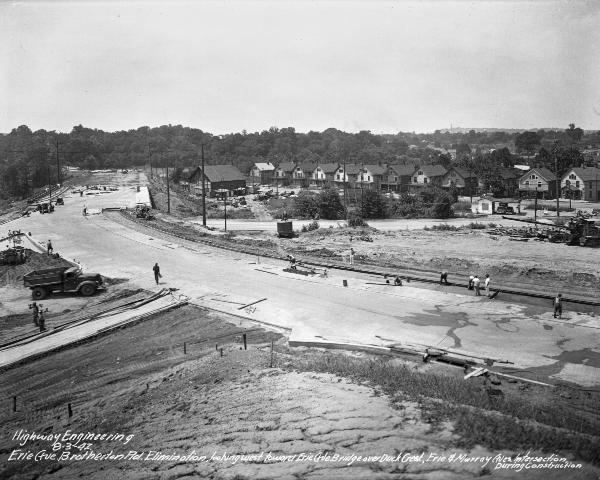 Historic photo of the realigned Erie Avenue and the new bridge over Red Bank Road