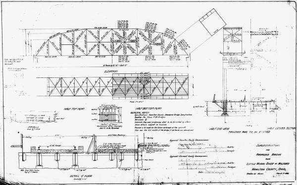 Technical drawings of Milford's old bridge over the Little Miami River