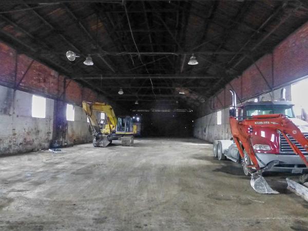 An interior view of the Cincinnati & Hamilton Hartwell car barn