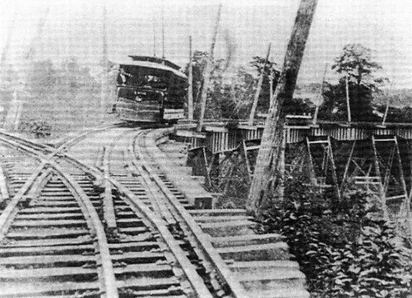 Historic photo of California Junction, probably in 1902 shortly after opening of the Lick Run Trestle and the California branch