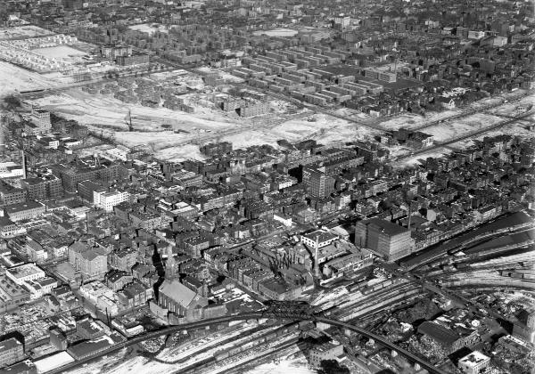 Historic aerial of Kenyon Barr, Queensgate, and the West End