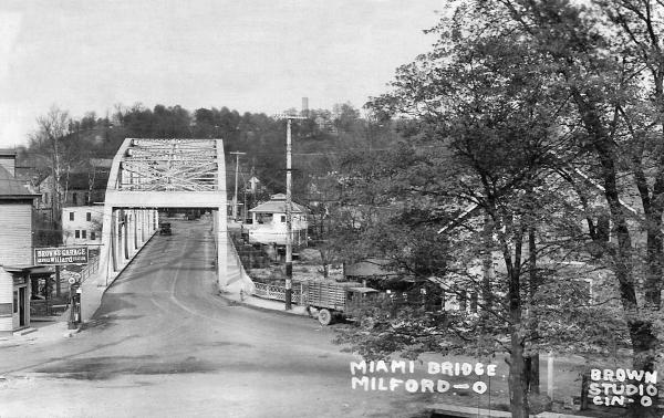 Historic photo showing the CM&B on the Little Miami River bridge in Milford