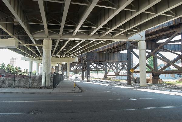 Underneath the northern approach to the C&O & Clay Wade Bailey Bridges over the Ohio River