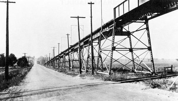 Historic photo of the Dayton & Western Indiana Viaduct crossing the former Pennsylvania Railroad's Richmond Division tracks