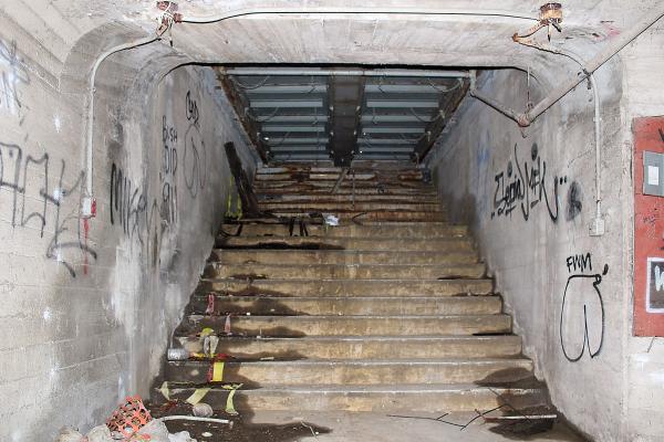 The subway's Liberty Street station stairs to Liberty Street
