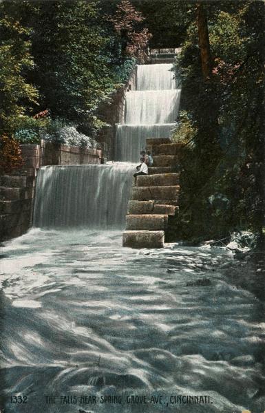 Another historic postcard of the Miami & Erie Canal spillway opposite Spring Grove Avenue