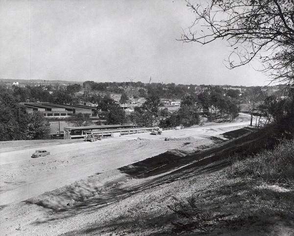 Historic photo of the Clifton Avenue rapid transit station during construction of I-75