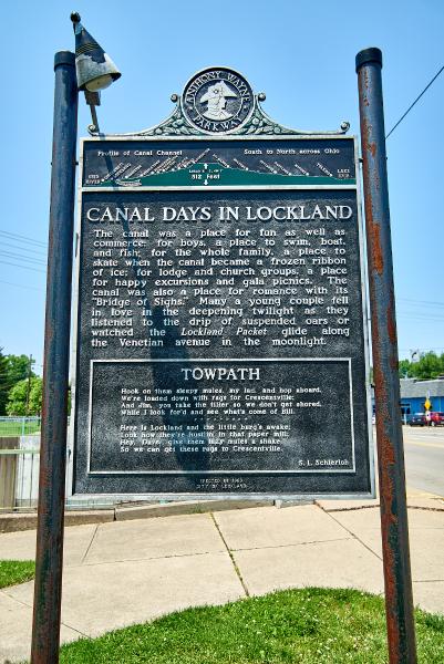 Miami & Erie Canal historical plaque at Lockland's Veterans Memorial Park