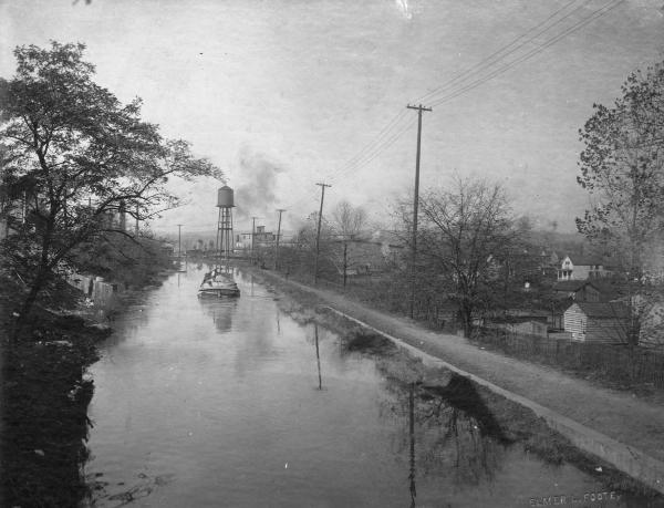 Historic photo of the Miami & Erie Canal in St. Bernard, probably taken from Vine Street