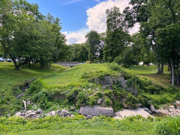 A more recent view of the Miami & Erie Canal Kennedy Creek aqueduct remains in Rentschler Forest Metropark.