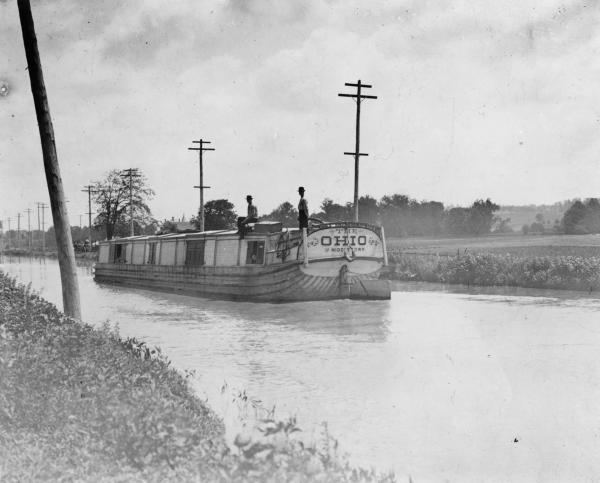 Historic photo of a canal boat on the Miami & Erie Canal near Middletown