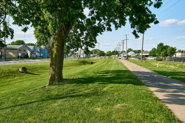 The end of the Miami & Erie Canal trench near the entrance to Miamisburg Community Park