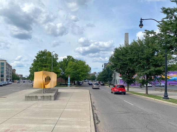 Current photo of Patterson Boulevard and St. Clair Street at 5th Street in Dayton