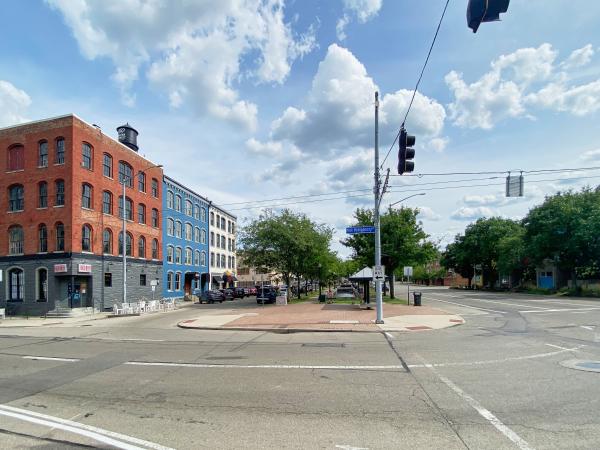 Another view of the historic canal-era warehouse buildings at 1st and Patterson and their relationship to the canal