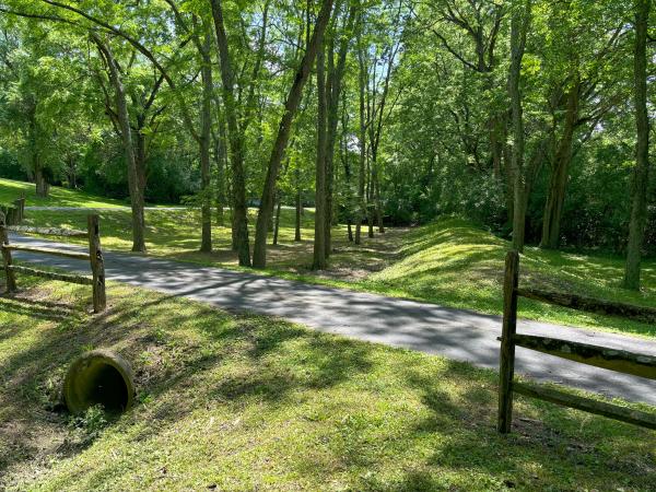 Miami & Erie Canal channel and towpath along Endicott Road in Huber Heights