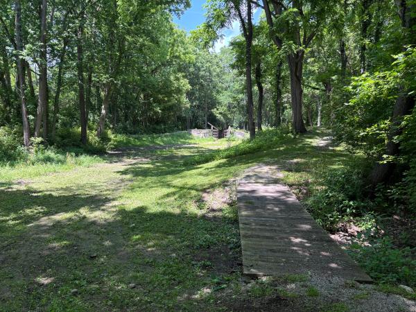 Miami & Erie Canal channel and heelpath in Canal Lock Park in Huber Heights