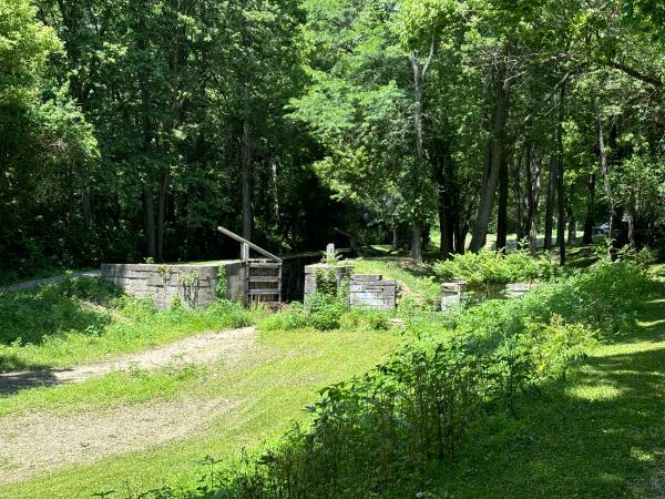 Miami & Erie Canal channel and lock #18 in Canal Lock Park in Huber Heights