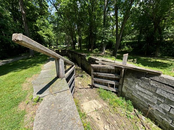 South end of Miami & Erie Canal lock #18 in Canal Lock Park in Huber Heights