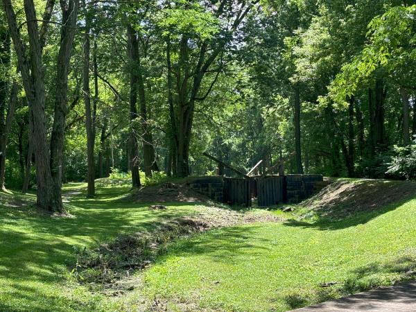 Miami & Erie Canal channel north of lock #18 in Canal Lock Park in Huber Heights