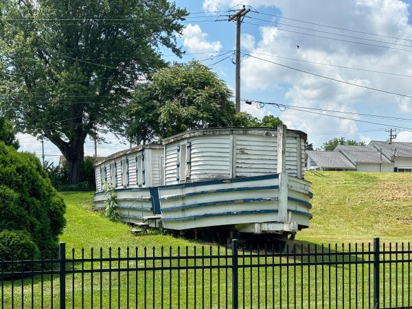 Reconstructed canal boat next to Miami & Erie Canal Lock #15 on Main Street in Tipp City