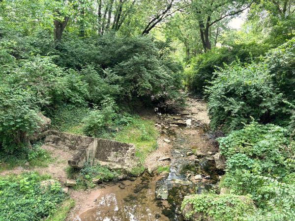 Miami & Erie Canal aqueduct remains over an unnamed creek in Tipp City next to Parkwood Drive