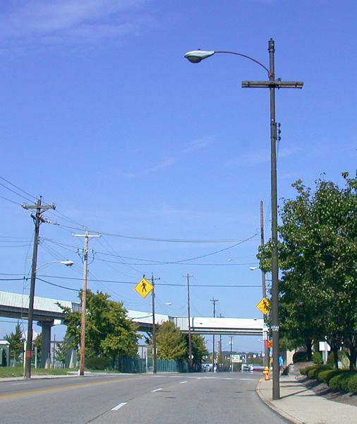 A typical trolley pole along Vine Street in St. Bernard