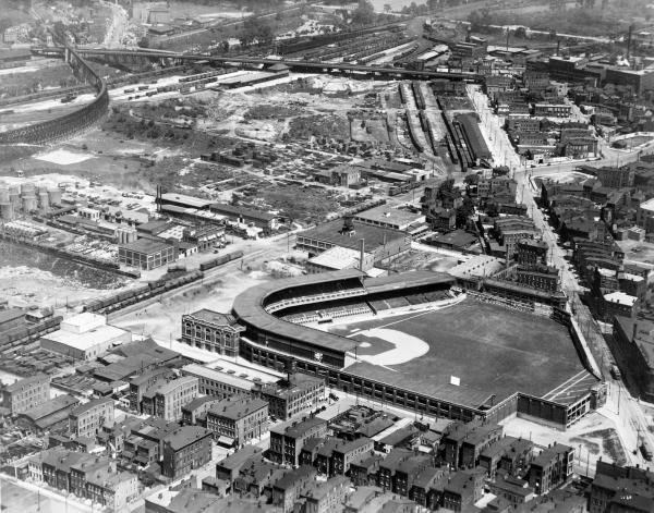Historic aerial of Crosley Field in the West End along Western Avenue