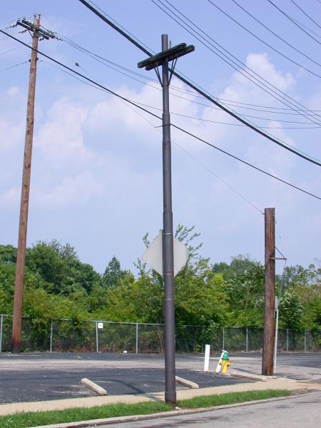 A trolley pole on Harris Avenue in Norwood