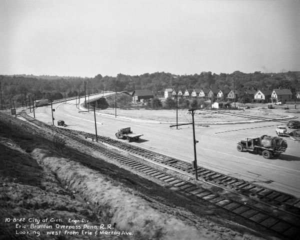 Historic photo of the realigned Erie Avenue and the new bridge over Red Bank Road