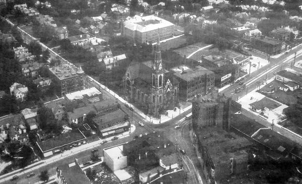 Historic aerial photo of DeSales Corner in East Walnut Hills in the mid 1930s