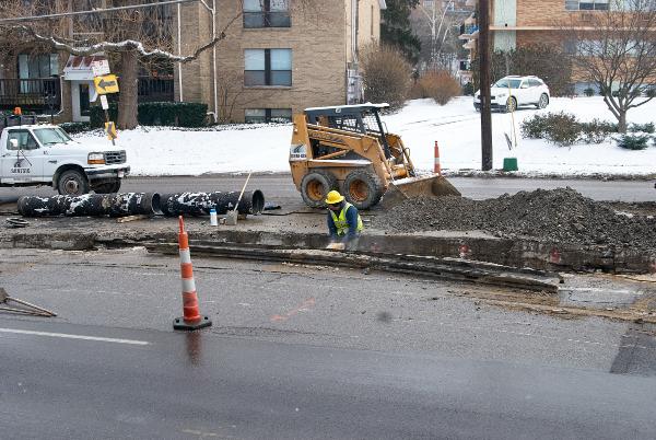Water main replacement reveals buried streetcar tracks on Madison Road in O'Bryonville