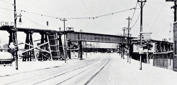 Historic photo of the N&W trestle over Vine Street in St. Bernard