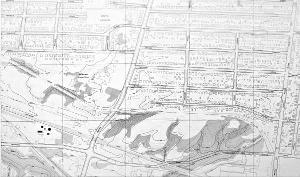 1948 USGS map showing the at-grade subway route in Bond Hill
